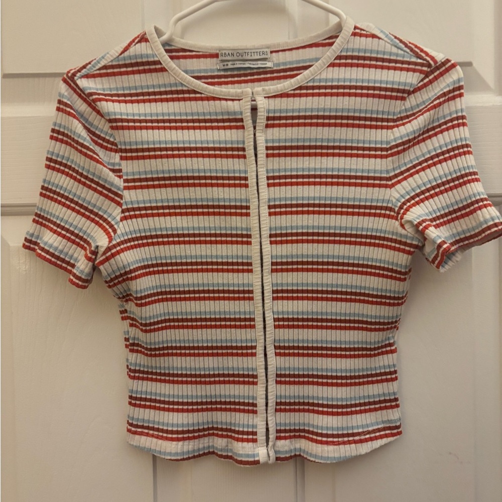 Urban Outfitters Red and White Striped Button-Up Top